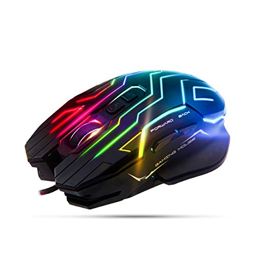 MEETION Wired RGB Gaming Mouse MT-GM22, 200-4800 DPI, Ergonomically Designed, 3D Anti-Slip Roller, Convenient Side Button, 6000 FPS, 60 IPS Tracking Speed, Suitable for Laptop and Computer Gamers