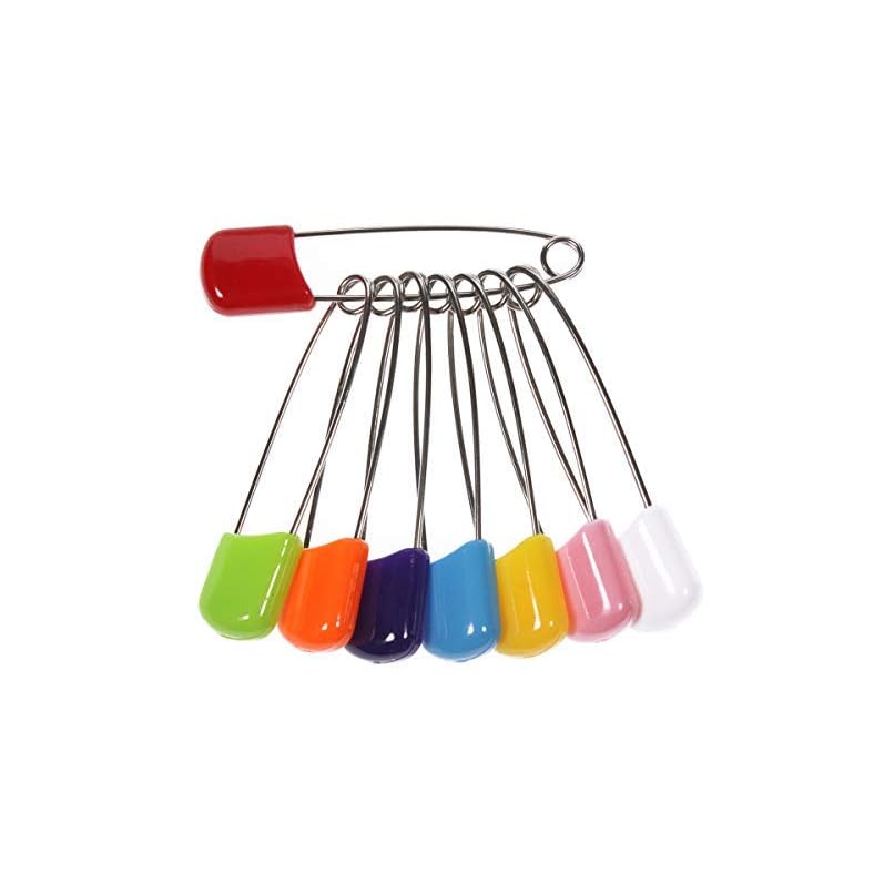 AnMiao Star 2 Inch Long 50 Pcs Plastic Head Safety Pin Safety Locking Baby Cloth Diaper Nappy Pins (8 Colors)