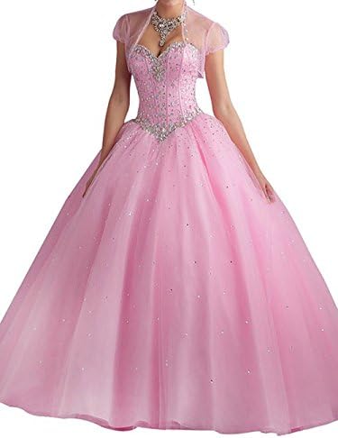 Beilite Women's Sweetheart Prom Long Dresses Quinceanera Gown with Crystal Sequins Pink 16