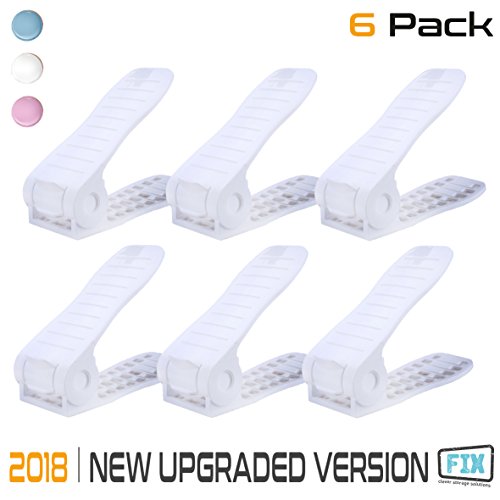 FIX Shoe Slots - Adjustable Shoe Organizer Space Saver Storage Rack Holder Double shoe rack , No Assembly Required , 6 Piece Set (Snow White)