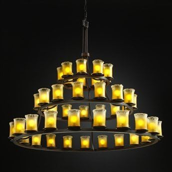 Justice Design Group GLA-8714 Dakota 45 Light 3-Tier Ring Chandelier from the Ve, Dark Bronze with Clear Textured Shades