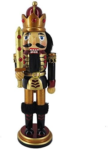 Nutcracker Ballet Gifts, Christmas Nutcracker King Soldier, Wooden Figure Decoration with Traditional Rhinestone Uniform for Holiday Home Decor, Ideal Xmas Ornaments, Black, Gold, Copper 10 Inch