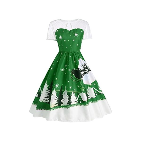 Goddessvan Women's Vintage Christmas Printed A-Line Party Skirt O-Neck Short Sleeve Swing Dress - Image 4
