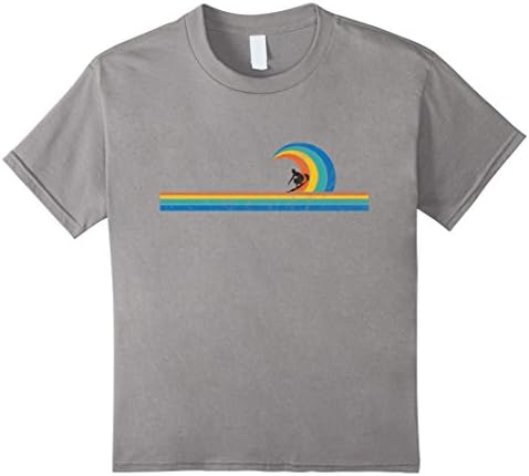 Kids Surfer Dude Retro Vintage Style Wave &amp; Stripes T-shirt 8 Slate