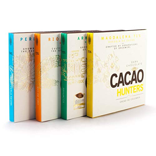 Award Winning Cacao Hunters Colombian Dark Chocolate Gift Box – Heirloom Collection gift set 4 Bars x 28 gr- birthdays, holiday gift, valentines, mothers day – fathers days – dark chocolate gift