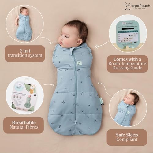 ergoPouch Cocoon Swaddle Sack 0.2 TOG - Baby Sleep Sack, Gentle Snug Fit Helps Calm Startle Reflex, Ideal for Arms In/Out Sleeping, Soft Breathable Fabric for Better Sleep