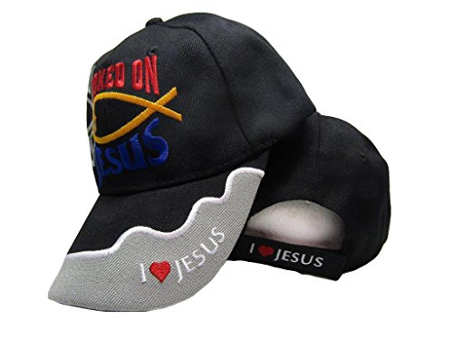 Hooked On Jesus Christ Christian Black Shadow Embroidered Cap Hat