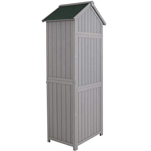Outsunny Armoire abri de Jardin Remise pour Outils 3 étagères 2 Porte loquets Toit Pente bitumé 77L x 54l x 179H cm pin Massif traité Gris