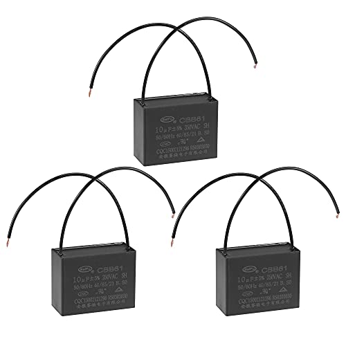 uxcell Ceiling Fan Capacitor CBB61 10uF 350V AC 2 Wires Metallized Polypropylene Film Capacitor 58x44x26mm for Electric Fan Pump Motor Generator 3Pcs: Industrial & Scientific