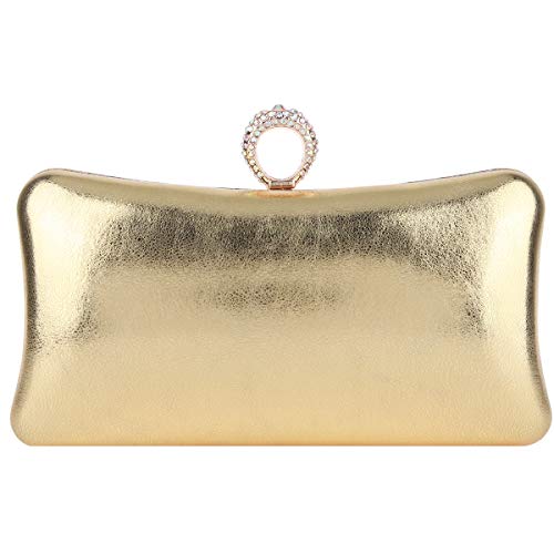 Fawzia Woman Evening Clutch With Rings Knuckle Purses And Handbag-Gold