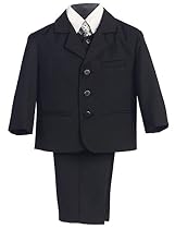 5 Piece Black Suit with Shirt, Vest, and Tie - Size M (9 Month)