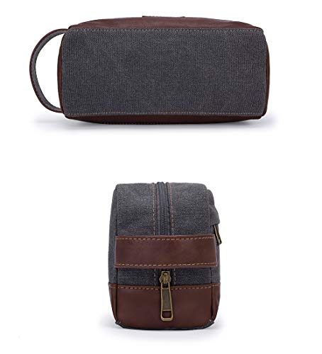Toiletry Bag Travel Canvas Mens Leather Makeup Bag Organizer Cosmetic Bag Mens Shaving Bag Dopp Kits Large (Gray)