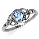 Genuine Blue Topaz 925 Sterling Silver Triquetra Celtic Knot Ring
