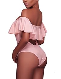 Bikini de una sola pieza para dama con volantes y cordones