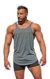 Physique Bodyware Men's Blank Y Back Stringer Tank Top. Made In USA. (Large, Grey)