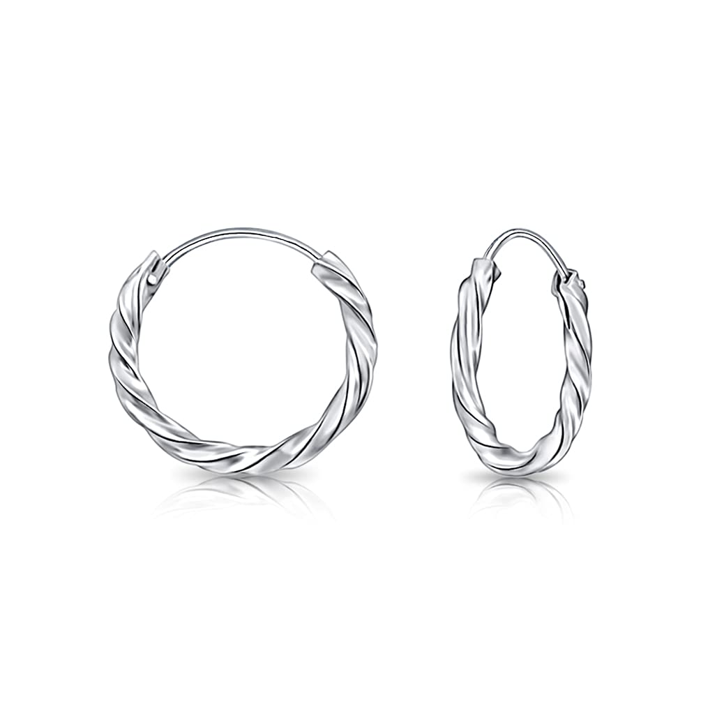 DTPSilver - 925 Sterling Silver Small/Medium/Large size Twisted Hoops/Sleepers Earrings - Thickness 1.8 mm - Diameter 14 mm