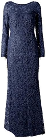 Womens Sequin Lace Evening Gown Dress (8, Navy Lace)