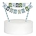 Mini Happy Birthday Cake Bunting Banner Cake Topper,Multicolor Pennant Flags with Blue Pole,Mini Banner Decor (Blue)