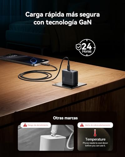 Cargador USB C GaN 100W, 3-Puertos Cargador Rápido Compacto con Cable USB C de 100W 1.5m, Cargador de Viaje para Portátil MacBook Pro Air 14, iPhone 17 16 Pro Max iPad Samsung S26 S25 Ultra Pixel