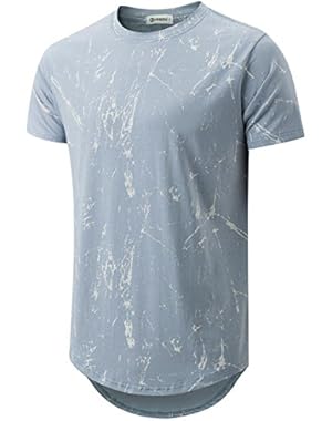 Mens Hipster Hip Hop Ripped Round Hemline Pattern Print T Shirt