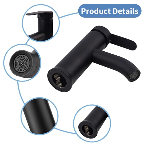 FALSKT 304 Stainless Steel Kitchen Tap, Bathroom Tap with Hose, Bathroom Tap, Ceramic Valve Core, Single Lever Washbasin Mixer for Guest Toilets (Black)