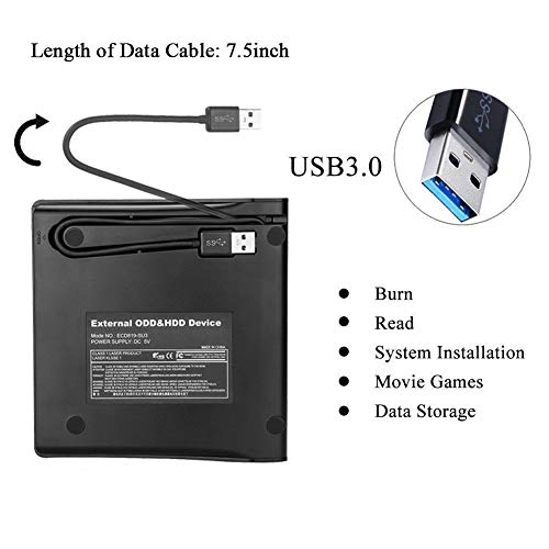 [Updated Version] External CD Drive, ACETEND USB 3.0 Portable CD DVD +/-RW Drive Slim DVD/CD ROM Rewriter Burner Writer, High Speed Data Transfer for Laptop Notebook PC Desktops (Gray) - Thumbnail 5