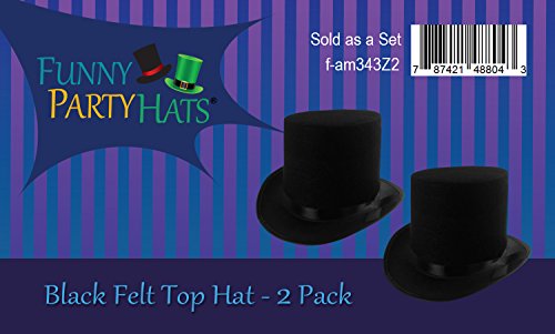 Black Felt Top Costume Magician Hats by Funny Party Hats (2 Pack)