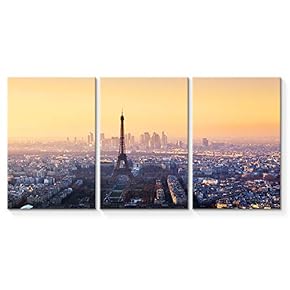 3 Piece Canvas Wall Art for Living Room Bedroom Home Artwork The Eiffel Tower Paintings Ready to Hang - 16"x24" x 3 Panels