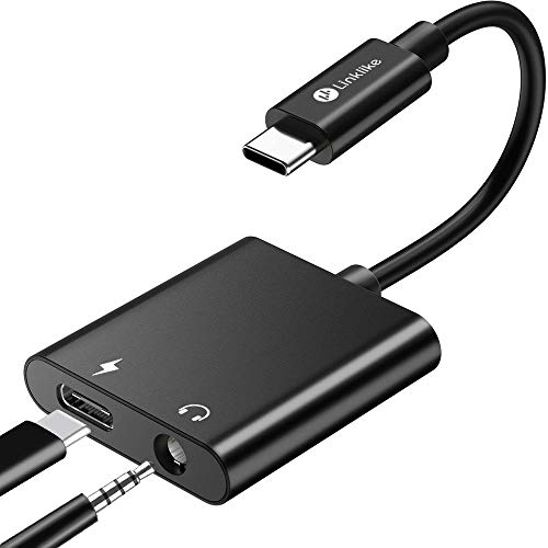 USB C to 3.5mm Headphones Jack Adapter, Linklike 2-in-1 USB Type C to 3.5mm Earphones Converter Dongle with Hi-Res Chip & Quick Charge Compatible with Google Pixel 3/3 XL/2/2 XL and More – Black