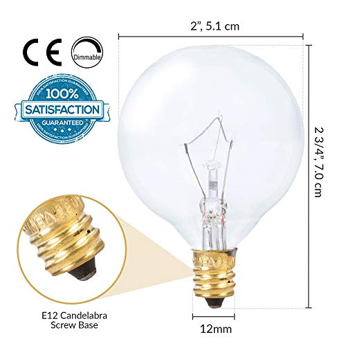 Simba Lighting Small Globe G16.5 Round Bulb 60W E12 Candelabra Base (10 Pack) for Chandelier, Ceiling Fan Light, Decorative Vanity Lights, Wall Sconce, Clear Glass 110V 120V, 2700K Warm White Dimmable - Thumbnail 3