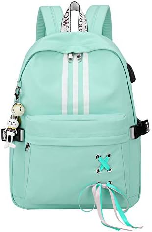 Silver Tulip Laptop Backpack College Shoulders Bags Children School Book Bags Girls Travel Canvas Backpack (Green, Medium with USB Port)
