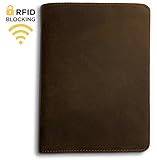 RFID Blocking Passport Holder Travel Wallet - Genuine Crazy Horse Leather (Dark Brown)