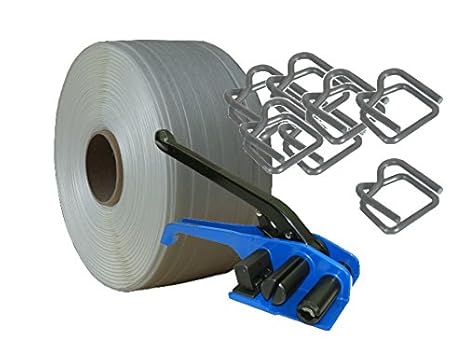 Aktion Spar Set: Umreifungs Set mit 19mm Textilband * Umreifungs Set Bündelset Bündelgerät Textilbandumreifung * Drahtklammer
