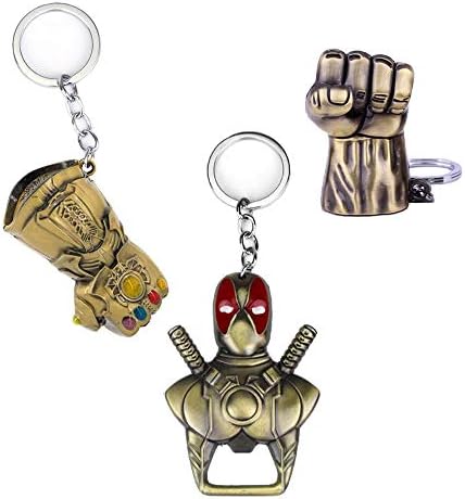 Spiderman, Iron Man Mask, Captain America, Hulk Fist, Venom, Deadpool, The Avengers, Civil War, Metal KeyChain - Pack 3 Pcs
