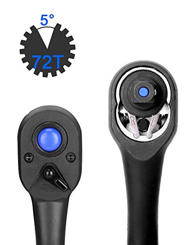 HELAKLS 1/2 3/8 1/4-Inch Ratchet Drive Socket Wrench Set Quick-Release Composite Handle Offset Reversible Gear Spanner Mechanic Hand Tool 72-Tooth Oval Head 3pcs/set