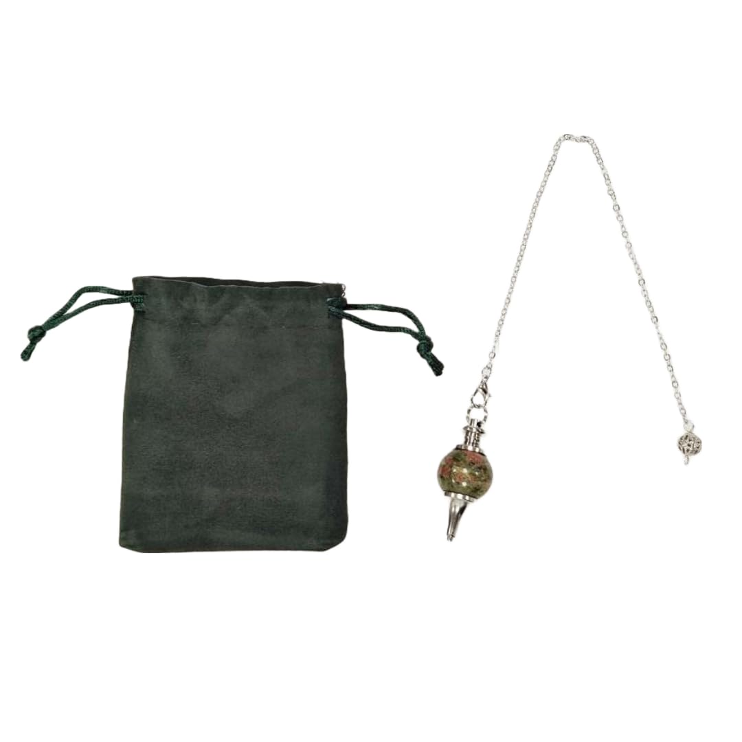 Gemstone, Crystal Pendulum, Vintage Spherical Crystal Pendulum for Radiesthesia, Pendulum Chakra Reiki Divination Wicca Meditation (Unakite)