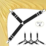 Bed Sheet Fasteners, 4 PCS Adjustable Triangle Elastic Suspenders Gripper Holder Straps Clip for Bed Sheets,Mattress Covers, Sofa Cushion (4 Pack-Short)