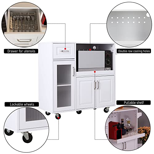 PHI VILLA Kitchen Cart with Locking Wheels Microwave Cart with Storage