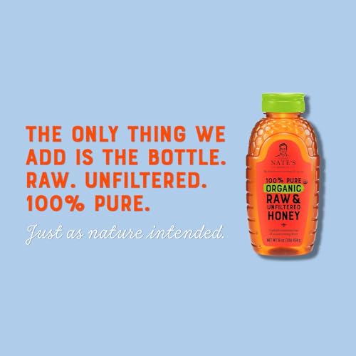 NATE’S ORGANIC 100% PURE, RAW & UNFILTERED HONEY – USDA CERTIFIED ORGANIC – 16OZ. SQUEEZE BOTTLE