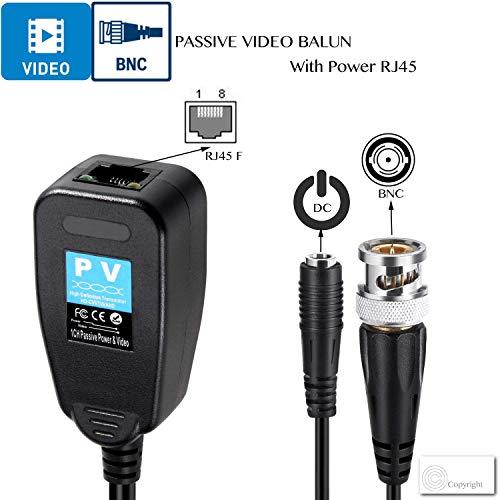 Feefine 1 Pair Passive Video Balun BNC to RJ45 Adapter with Power (Upgraded Solution) Full-HD 1080P-5MP Surveillance Security Camera Video Transceiver Cat5e/Cat6 Ethernet Cable to BNC Connector - Thumbnail 4