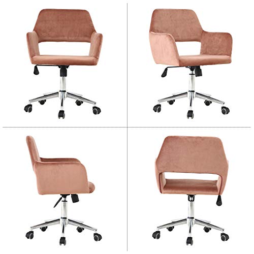 Velvet Fabric Home Office Chair with Open Back Upholstered Swivel Desk Chair with Arms and