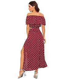 Milumia - Vestido de playa con falda dividida y volantes y lunares para mujer