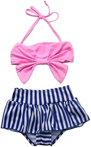 Cute Baby Bikini Big Bowknot Stripe 2 Pieces Skirt Swimwear Sets
