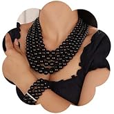 Jumwrit Vintage 1920s Pearl Necklace Big Round Pearl Choker Necklace Wedding 5 Layers Multi Strand Pearl Necklace Chunky Faux Pearl Costume Jewelry for Women and Girls