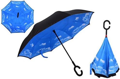 Self Standing Inverted Umbrella,Ompakey Double Layer Reverse Folding Windproof UV Protection Cars Outdoor Reversible Umbrella With C-Shaped Handle