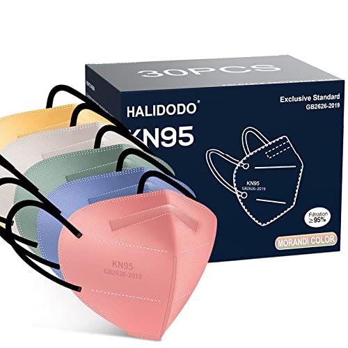 HALIDODO KN95 Face Masks, 30 Packs Individually Wrapped 5Plyer Cup
