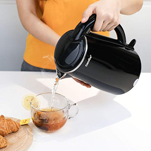 COMFEE' 1.7L Double Wall & Low Noise Electric Kettle with 100% Stainless Steel Inner Pot and Lid. Cool Touch & BPA Free. 1500W Fast Boil. Cordless with Auto Shut-Off & Boil Dry Protection. Black - Thumbnail 7