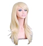 28 inch 70cm Blonde Cosplay Wigs Long Big Wavy Curly Hair Ends Halloween Costume Party Cosplay Wavy Curly Heat Resistance Wig With Bangs and Wig Cap