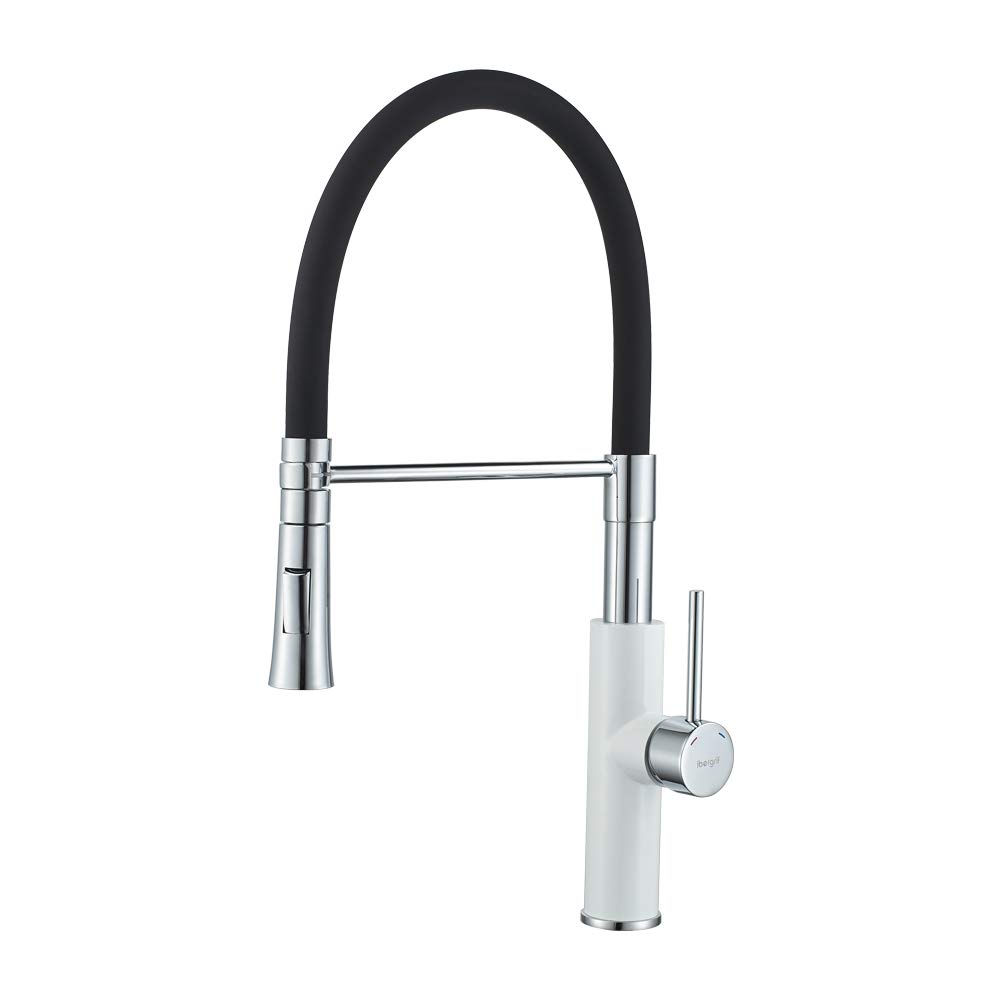 Ibergrif M22115-1 Chrome Kitchen Tap, Kitchen Taps Mixer with Pull Down Spray and Single Handle Sink Faucet, for RV 、Caravans, Black