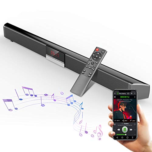 BOKEYU Bluetooth 5.0 Sound Bars for TV 34-inch Big Sound Deep Bass 3 EQ Mode LED Display Soundbar with Built-in Subwoofer Home Surround Sound System, Optical Compatible Remote Control Wall Mountable